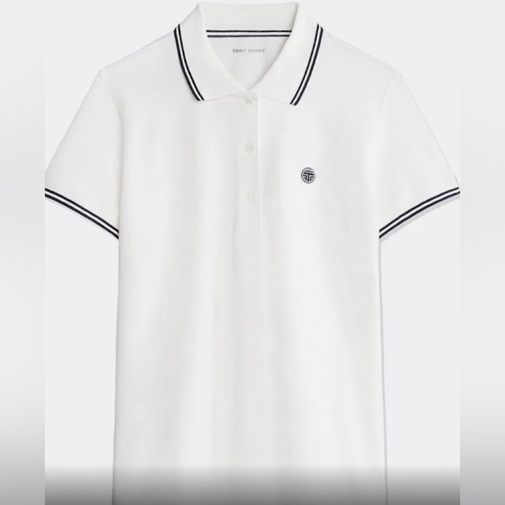 Tory Burch Sport Performance Pique Polo Shirt Snow White Size M